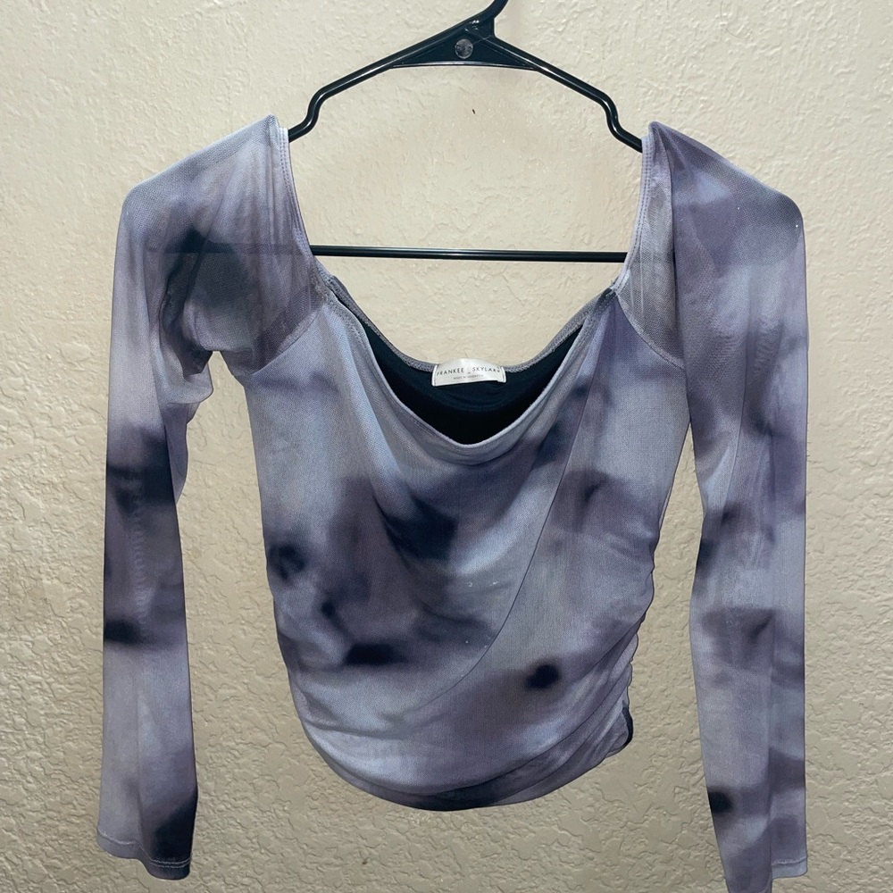 Urban Outfitters Gray and White Asymmetrical Long Sleeve Bodysuit